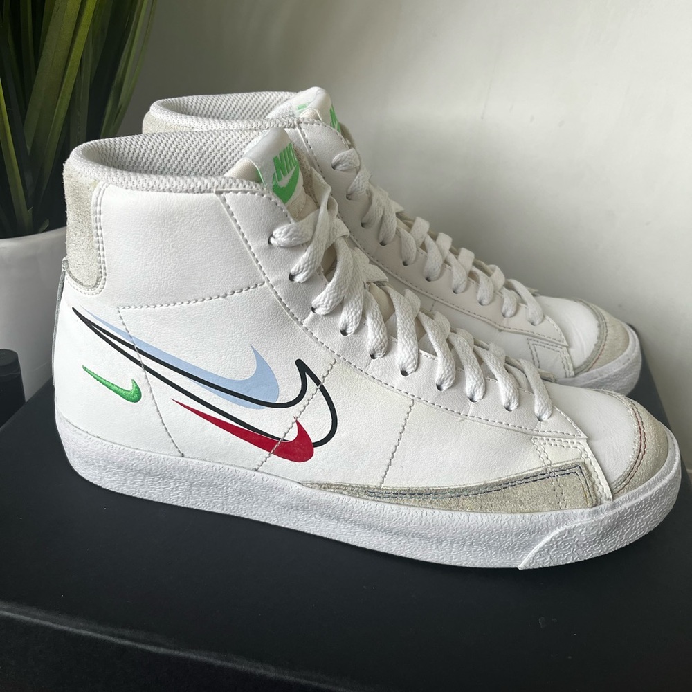 Nike White High-Top Athletic Shoes with Multicolor Swoosh